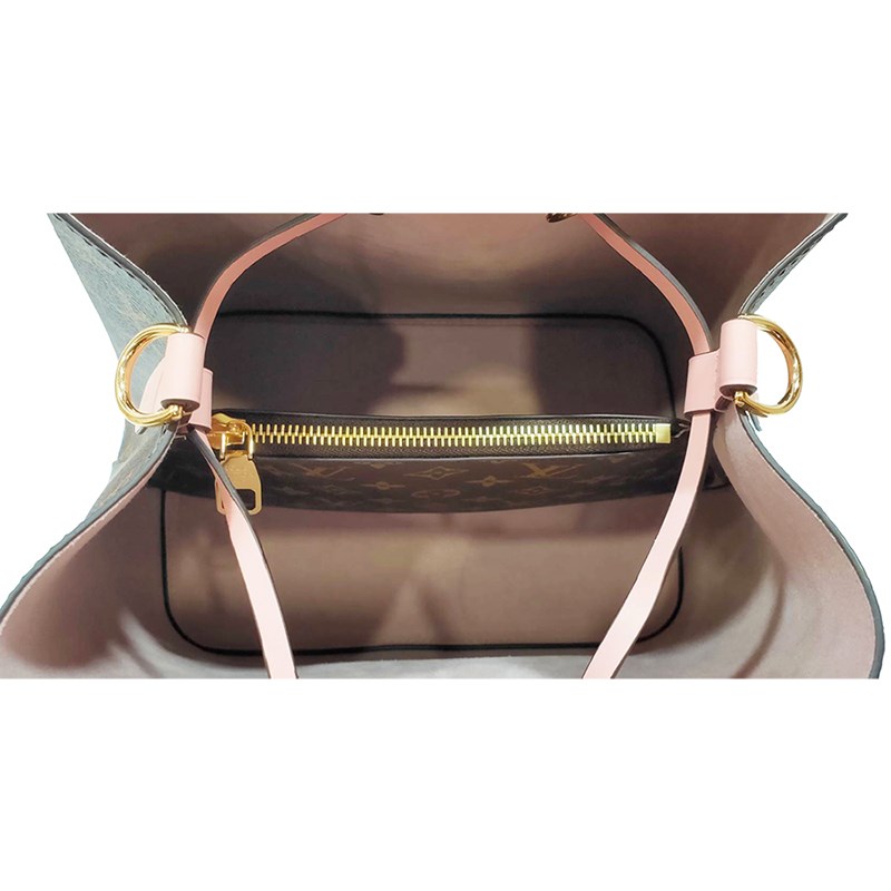 【Louis Vuitton 路易威登】M44022 經典Neonoe系列Monogram印花牛皮鑲飾束口斜背/肩背水桶包(玫瑰粉)