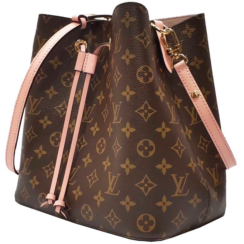 【Louis Vuitton 路易威登】M44022 經典Neonoe系列Monogram印花牛皮鑲飾束口斜背/肩背水桶包(玫瑰粉)