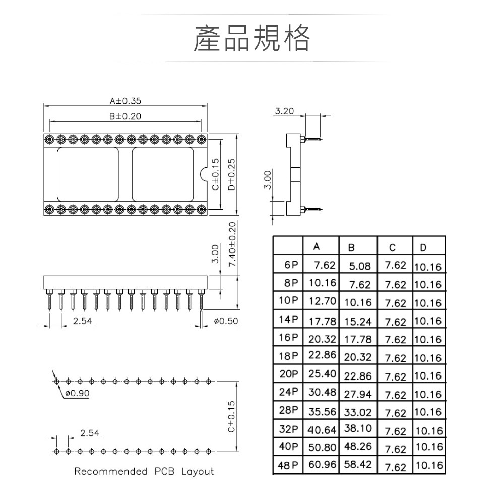圓孔IC腳座 短 20P