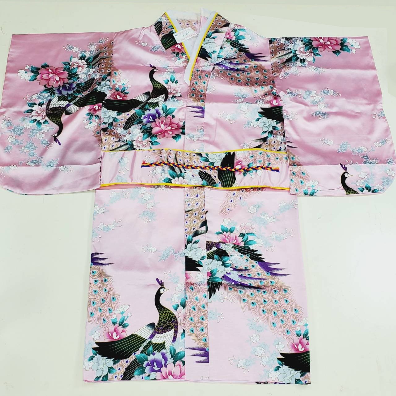 粉色孔雀長和服 