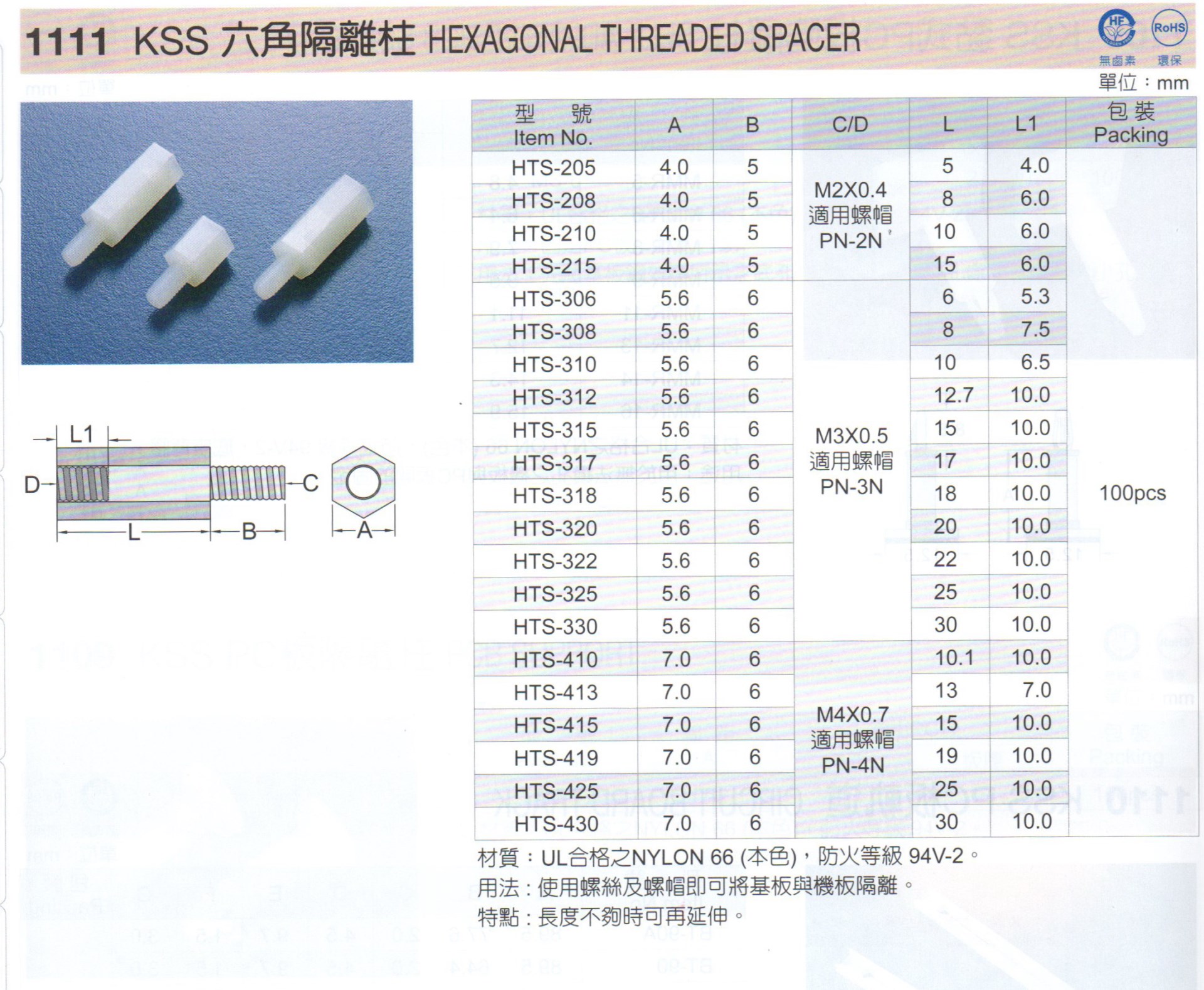 六角隔離柱  HTS-306