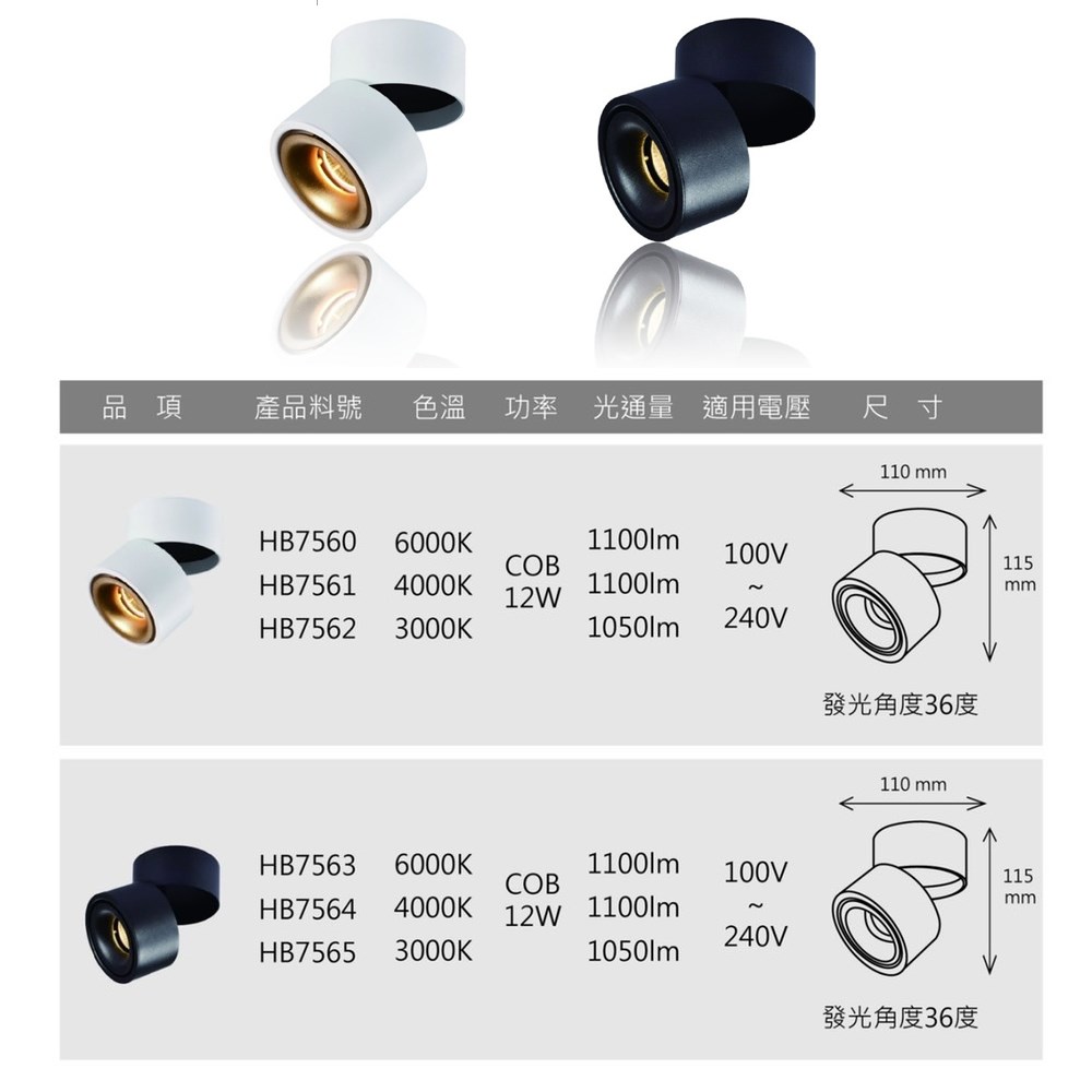 【宇豐國際】含稅 LED 12W 吸頂式貓頭鷹旋轉筒燈 白殼/黑殼COB軌道燈 可調角度 可折疊筒燈 360度 吸頂燈 筒燈