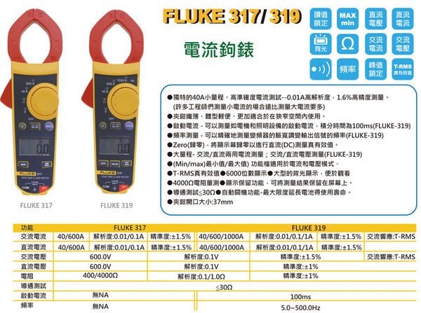 FLUKE-317 鉗型數位萬用表 