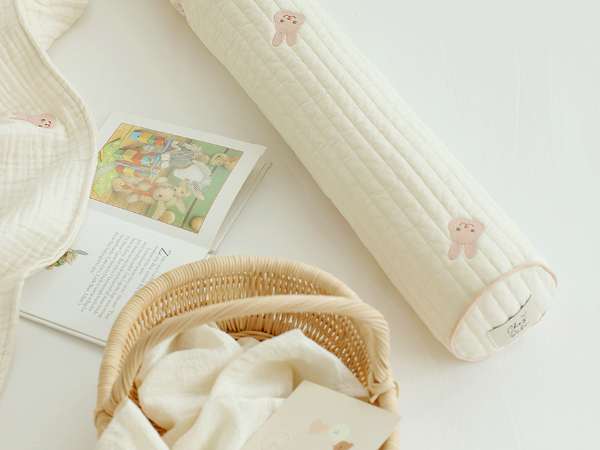 刺繡小熊 嬰兒床邊枕 圓錐枕 防撞枕