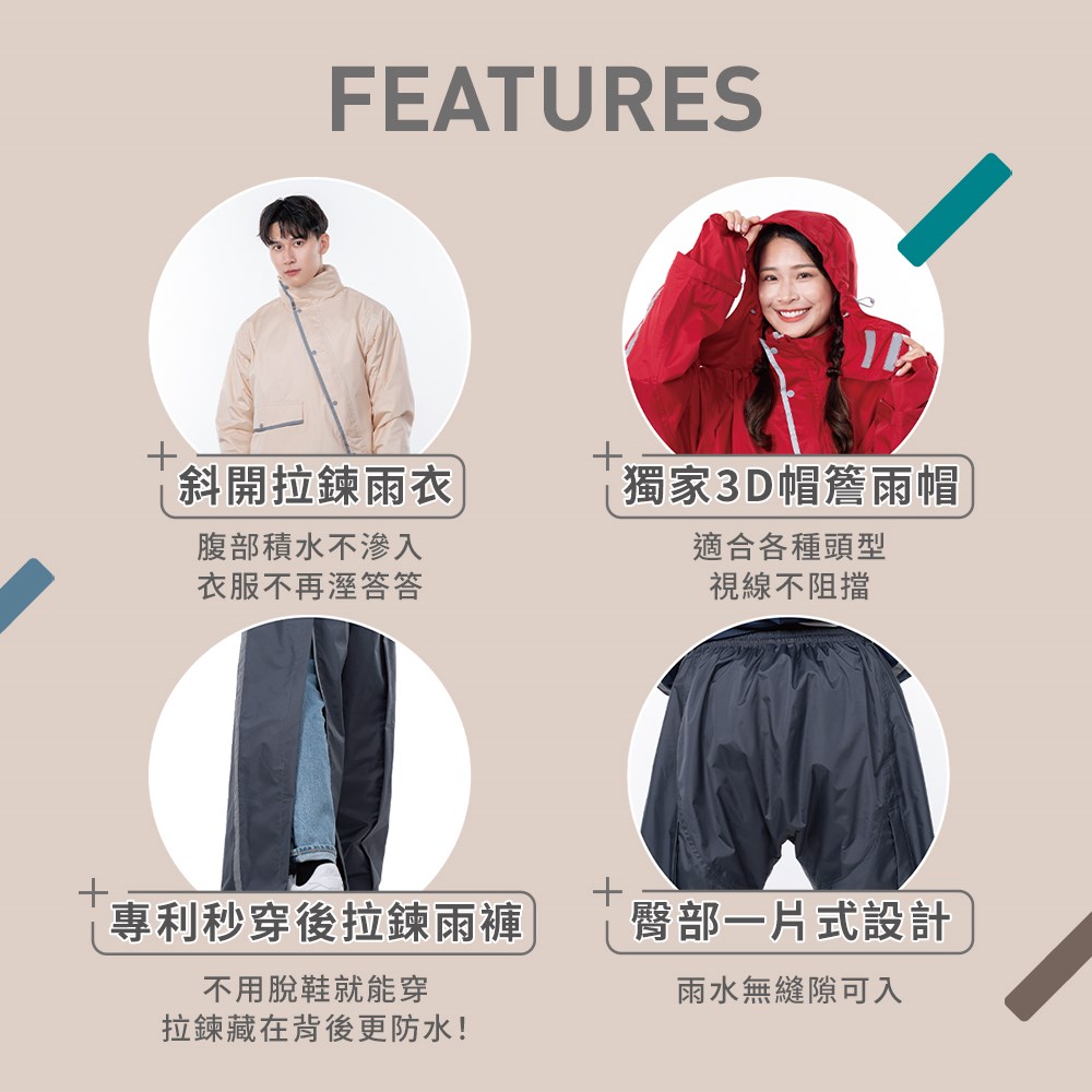HOOMUA  雨沐 水雨爭鋒 外送級 防風 套裝 雨衣  (免脫鞋秒穿專利雨褲 大口袋)
