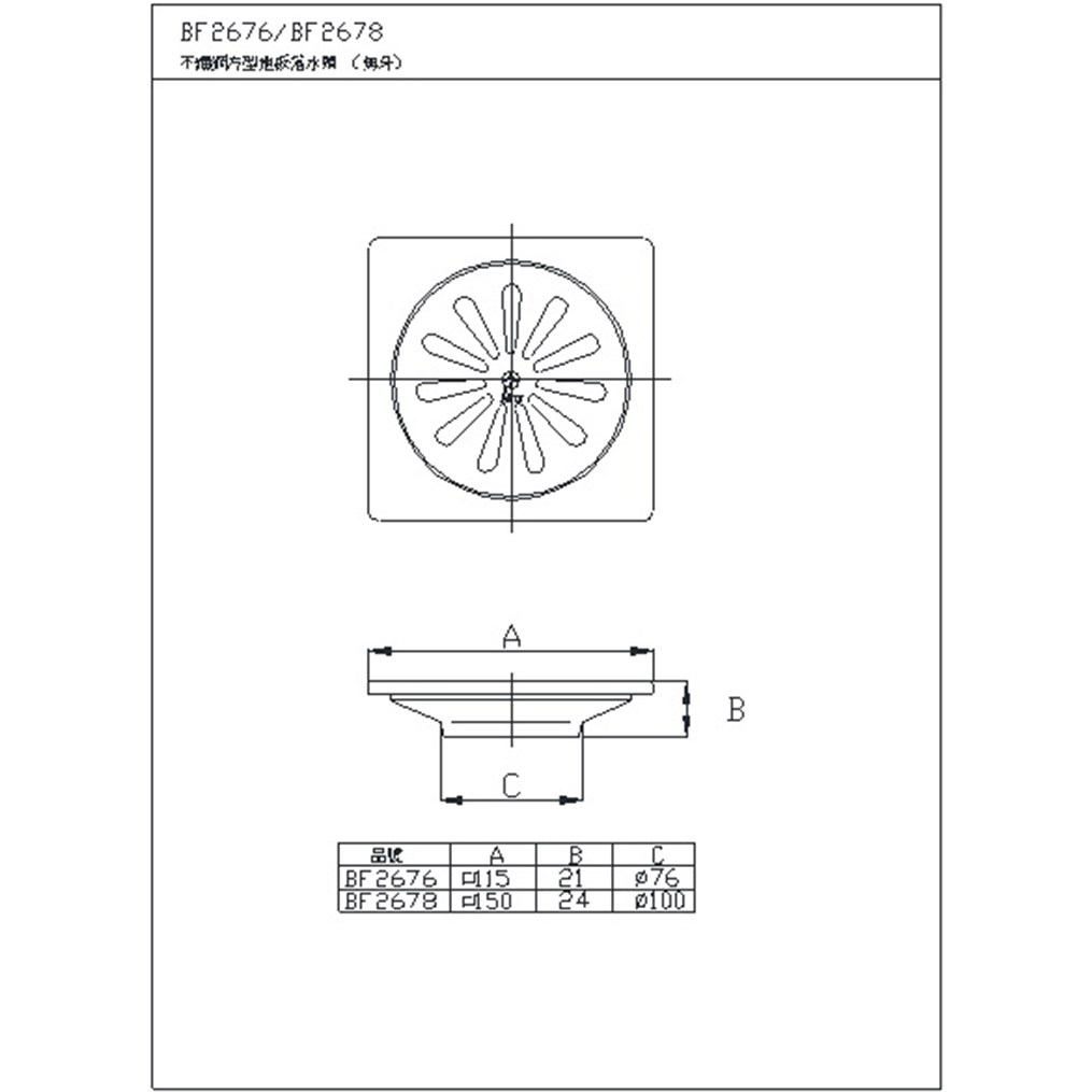 HCG和成 不鏽鋼方型地板落水頭