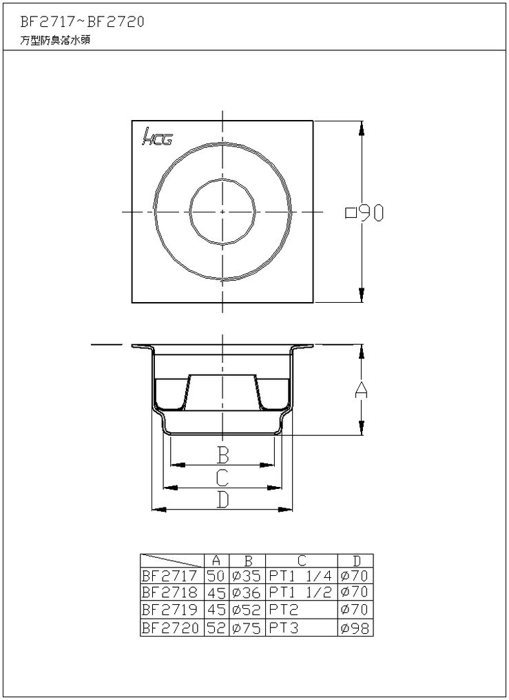 HCG和成  方型防臭落水頭 