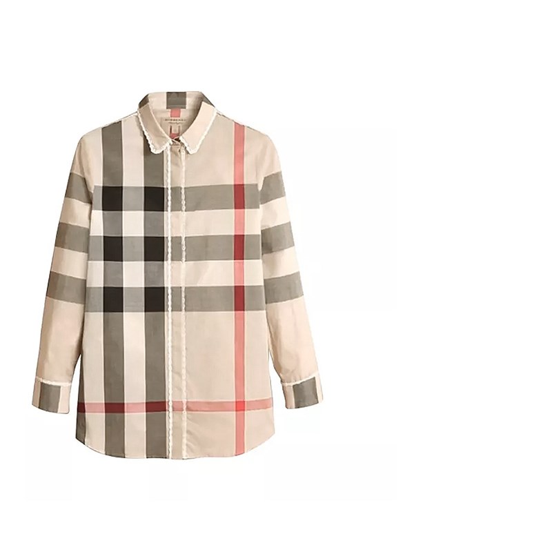 【BURBERRY 巴寶莉】4050170 棉質休閒卡其色大格紋長袖襯衫(卡其色)