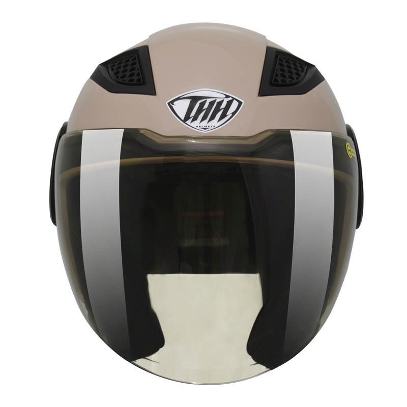 《遠古騎士》THH T318S 素色 焦糖拿鐵 雙層鏡 內襯全可拆洗 半罩安全帽