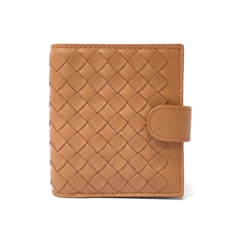 【BOTTEGA VENETA 寶緹嘉】624047 經典編織小羊皮扣式零錢短夾(暖棕)