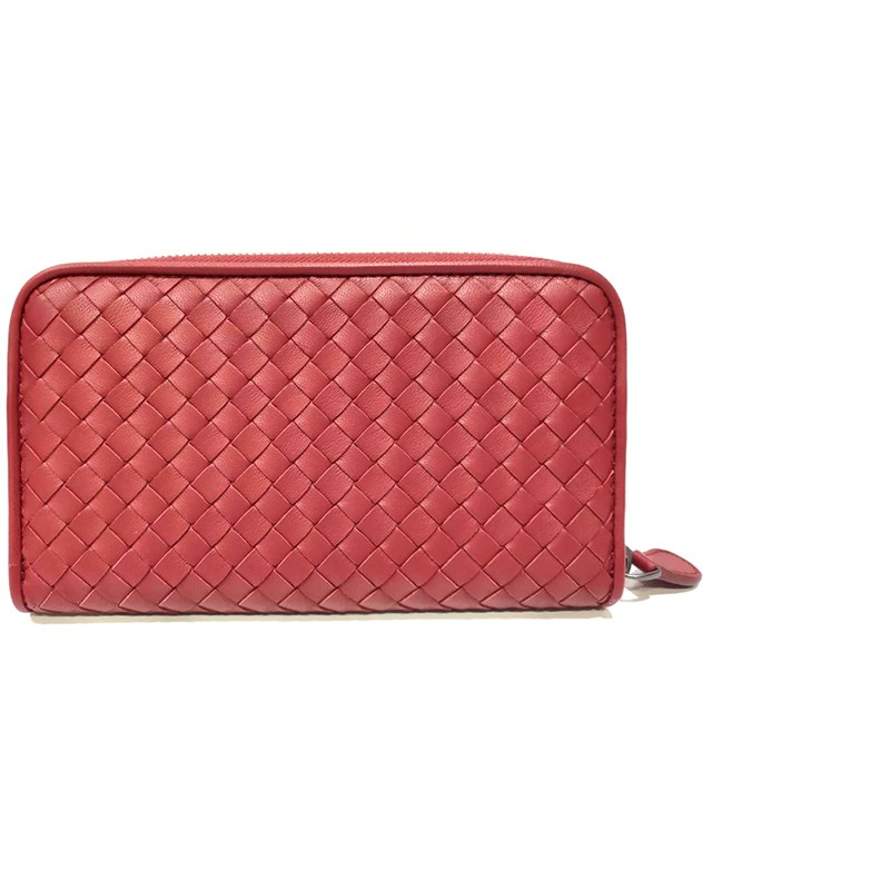 【BOTTEGA VENETA 寶緹嘉】518389 經典編織小羊皮拉鍊長夾(紅色)