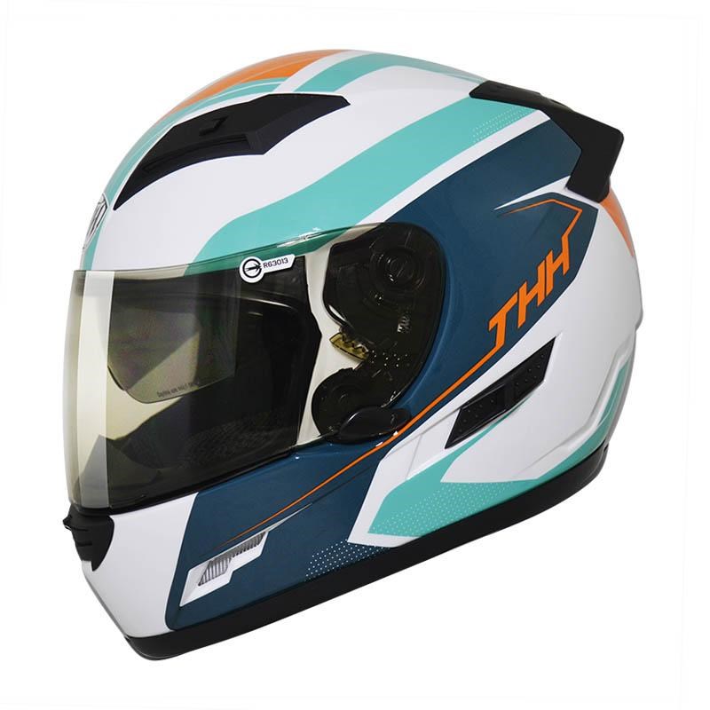 《遠古騎士》THH TS-80N VISION 白/綠藍 透氣 內墨鏡 全拆洗 輕量 全罩 安全帽 雙D扣