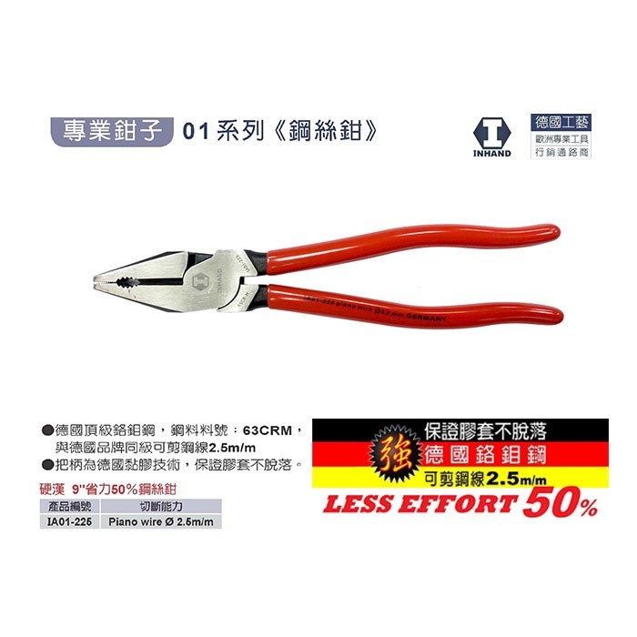 【硬漢】9"省力50%鋼絲鉗 IA01-225