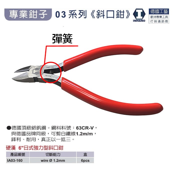 硬漢  5英吋歐式斜口鉗(附彈簧) IA03-130