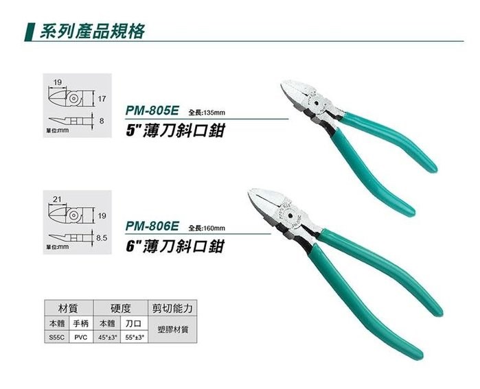 寶工 PM-806E 6吋薄刀斜口鉗