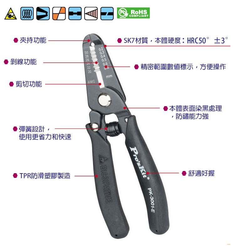ProsKit 寶工 防靜電剝皮鉗  PK-3001E