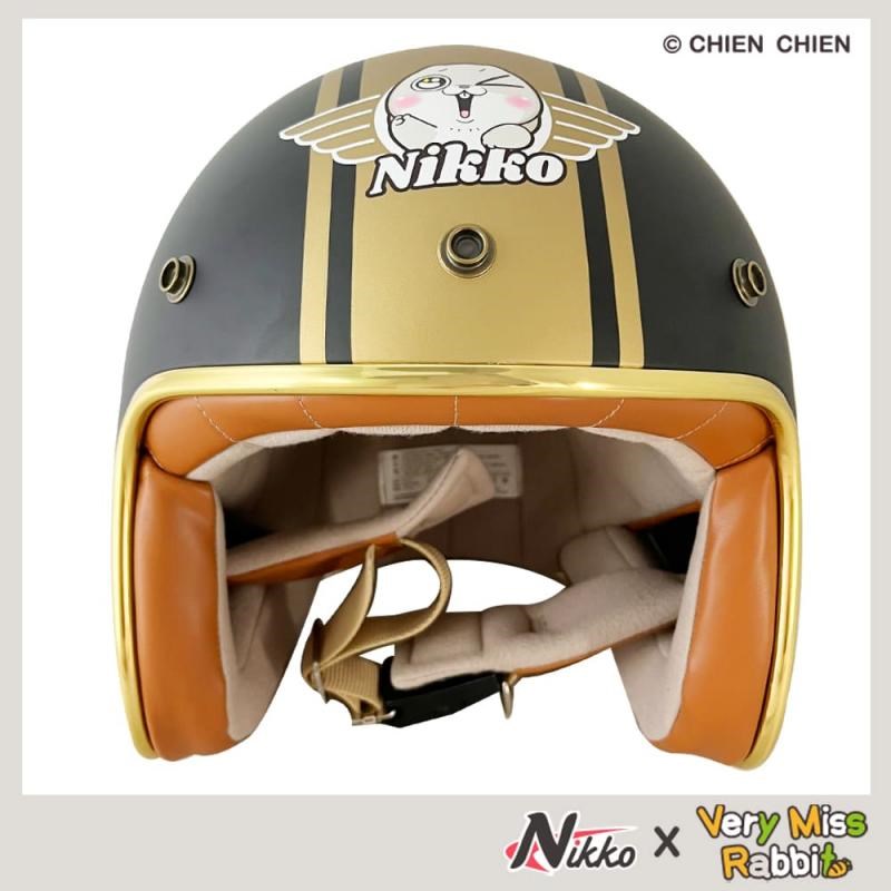 《遠古騎士》NIKKO N-401 美式復古安全帽 好想兔聯名 霧面黑 金色邊條 復古帽 安全帽