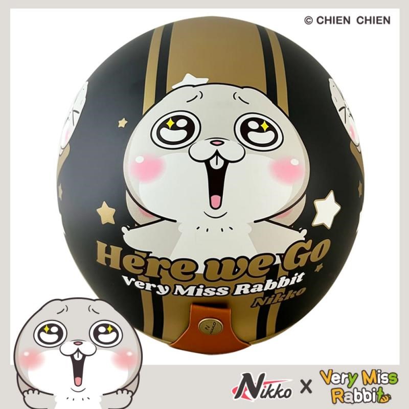 《遠古騎士》NIKKO N-401 美式復古安全帽 好想兔聯名 霧面黑 金色邊條 復古帽 安全帽