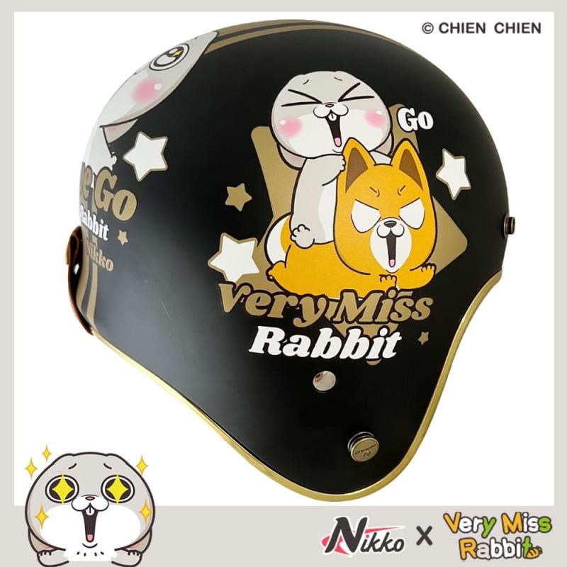 《遠古騎士》NIKKO N-401 美式復古安全帽 好想兔聯名 霧面黑 金色邊條 復古帽 安全帽