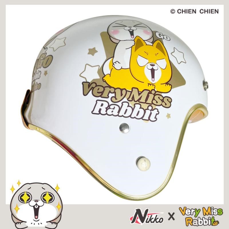 《遠古騎士》NIKKO N-401 美式復古安全帽 好想兔聯名 亮面白 金色邊條 復古帽 安全帽