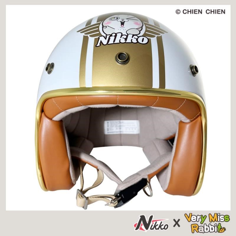 《遠古騎士》NIKKO N-401 美式復古安全帽 好想兔聯名 亮面白 金色邊條 復古帽 安全帽