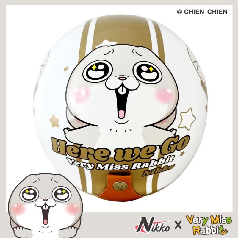 《遠古騎士》NIKKO N-401 美式復古安全帽 好想兔聯名 亮面白 金色邊條 復古帽 安全帽