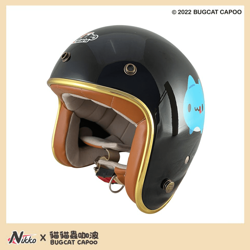 《遠古騎士》NIKKO N-401 美式復古安全帽 咖波 亮黑 金色邊條 皮革內裡 復古帽 安全帽