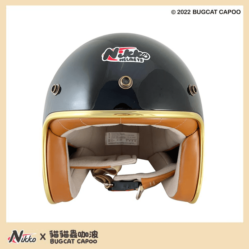 《遠古騎士》NIKKO N-401 美式復古安全帽 咖波 亮黑 金色邊條 皮革內裡 復古帽 安全帽