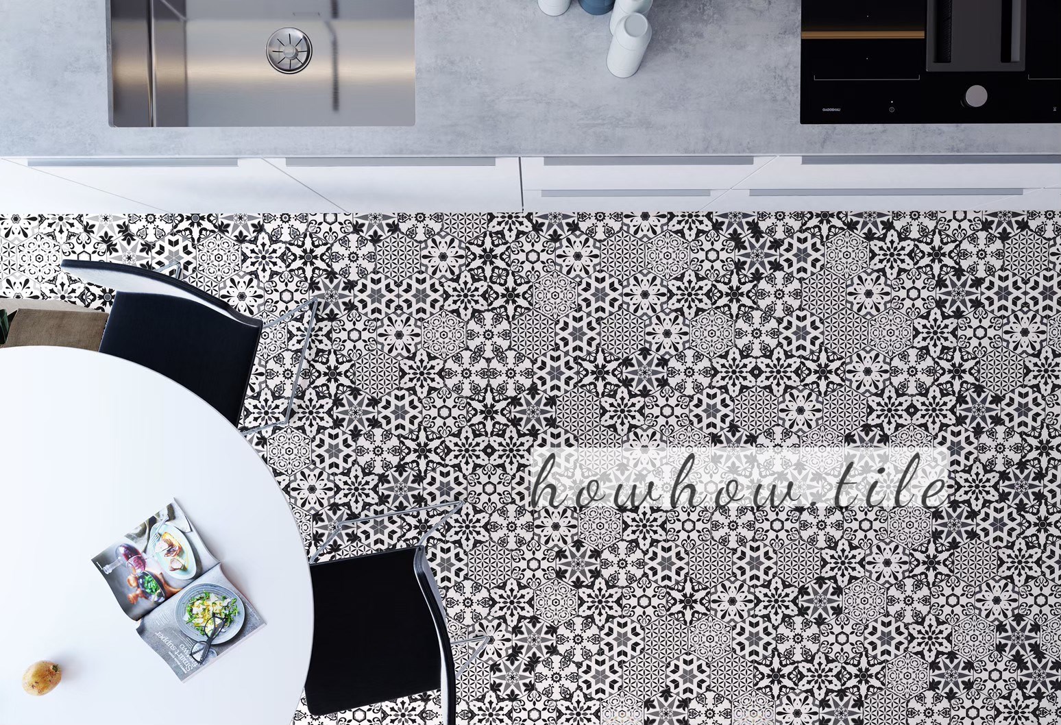 西班牙 哈瓦納混搭六角花磚兩色系 (15*17.3cm) AD62