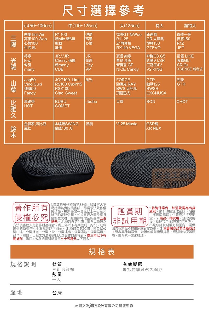 《遠古騎士》YW-R06 蜂窩狀網孔坐墊 透氣不悶熱透氣座墊 任何車型都適用