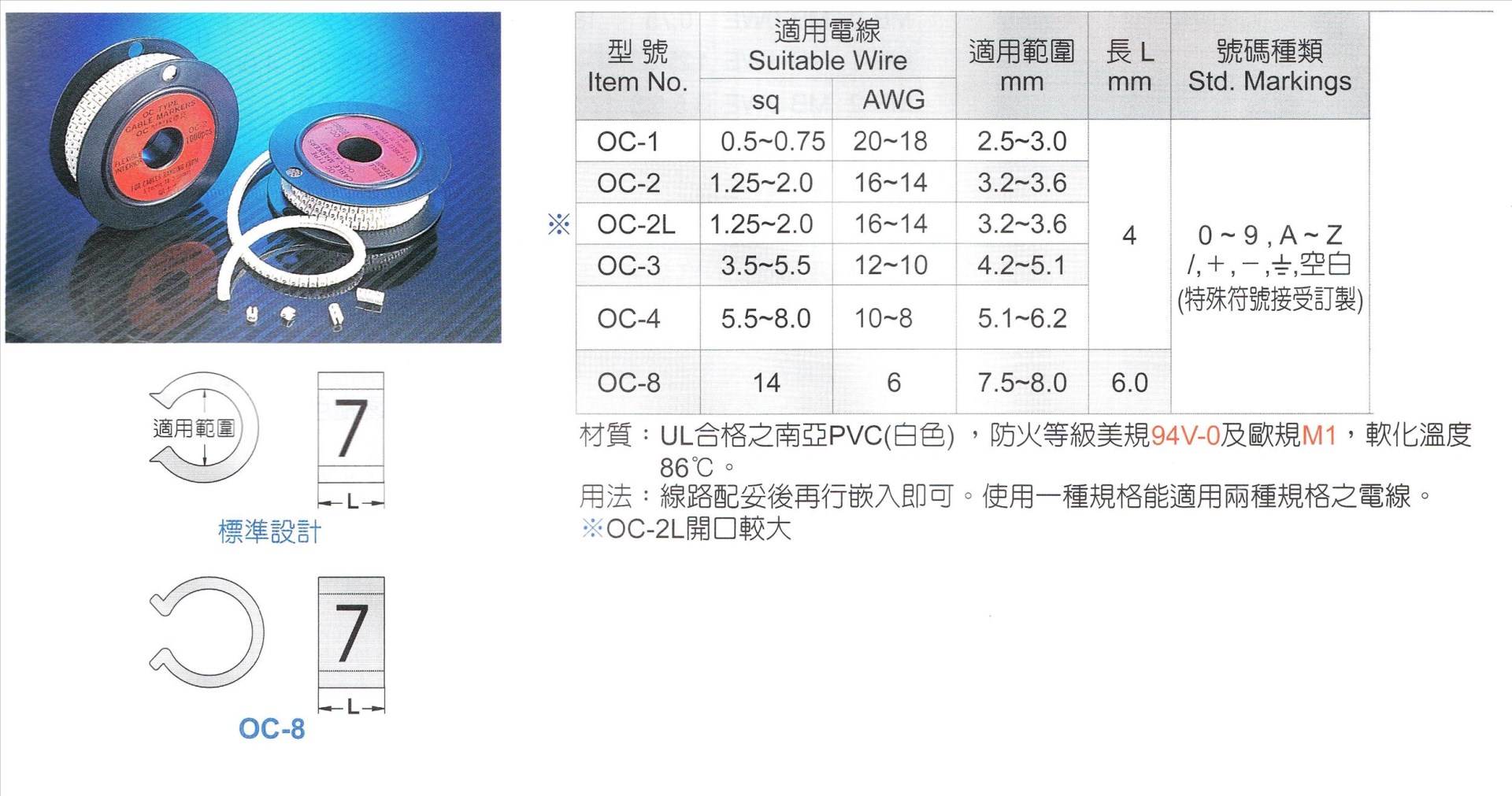 OC型配線標誌  OC-4  6  (100pcs)   CAT.5網路線號碼環