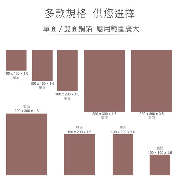 無孔銅箔FRP電路板 100 x 200 mm 玻璃纖維雙面銅箔 厚度 1.6 mm