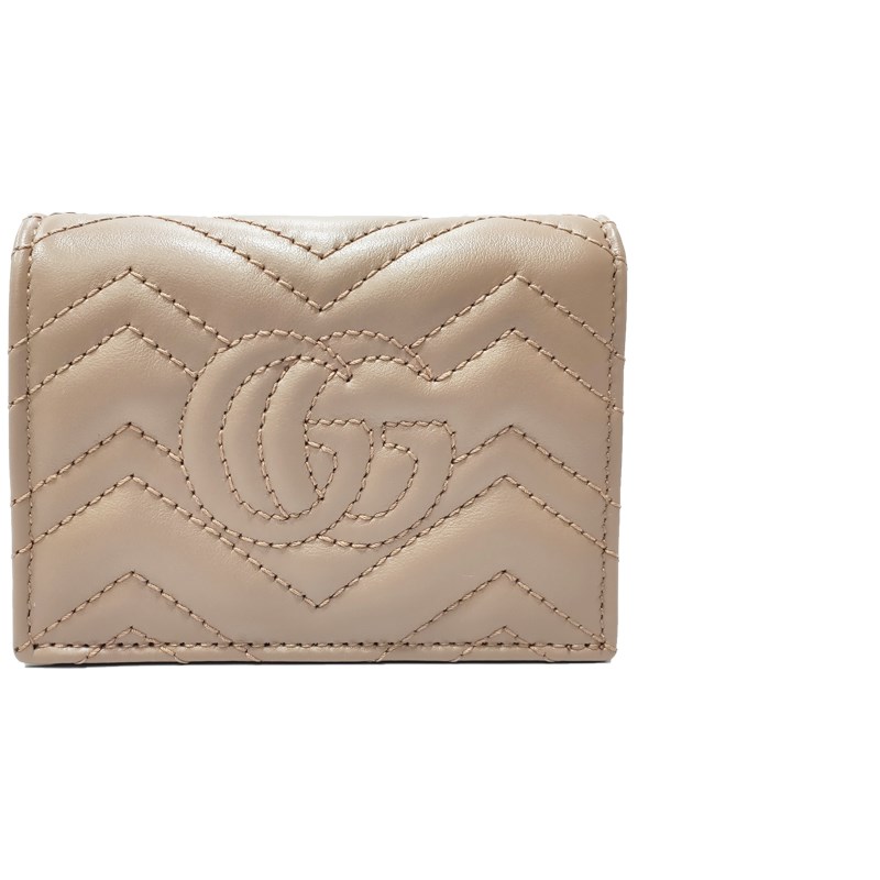 【GUCCI 】466492 GG Marmont matelasse系列絎縫紋牛皮金屬雙G LOGO暗釦卡夾/零錢包