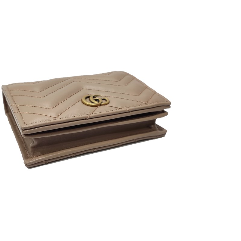 【GUCCI 】466492 GG Marmont matelasse系列絎縫紋牛皮金屬雙G LOGO暗釦卡夾/零錢包