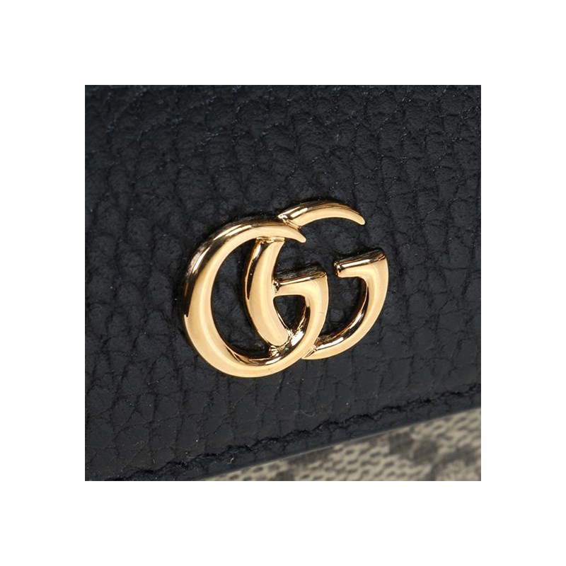   【GUCCI 古馳】456116 經典Petite Marmont 皮革拼接帆布翻蓋長夾(黑色) 