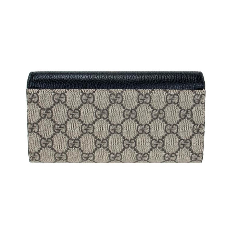   【GUCCI 古馳】456116 經典Petite Marmont 皮革拼接帆布翻蓋長夾(黑色) 