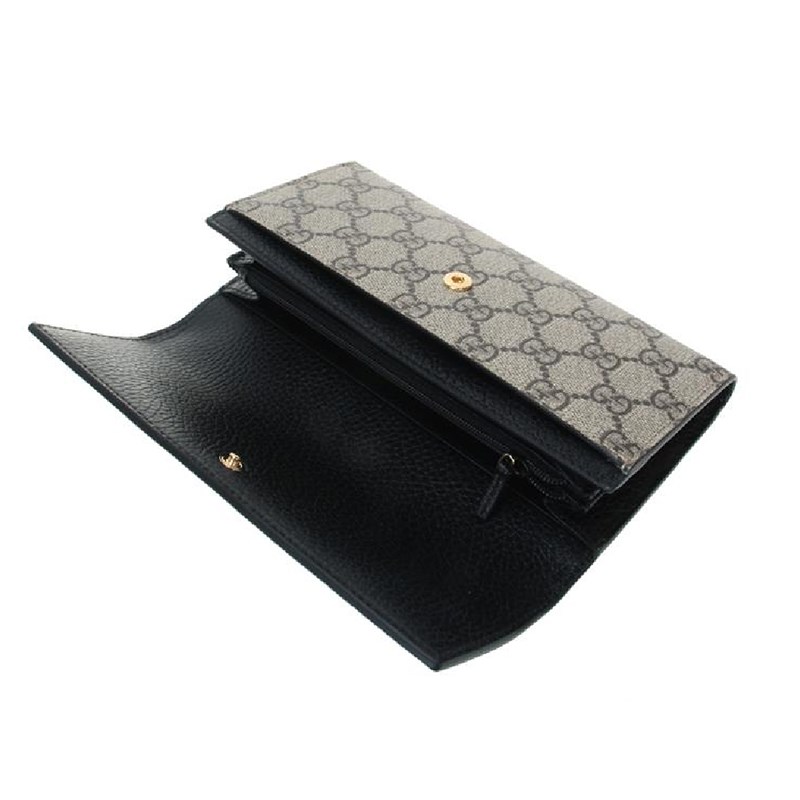   【GUCCI 古馳】456116 經典Petite Marmont 皮革拼接帆布翻蓋長夾(黑色) 