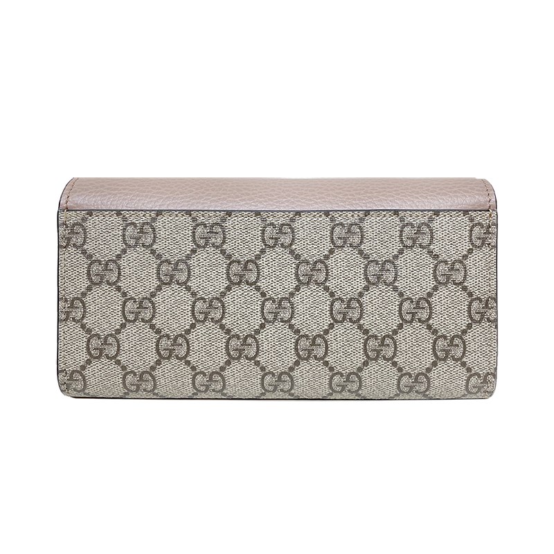   【GUCCI 古馳】456116 經典Petite Marmont 皮革拼接帆布翻蓋長夾(粉色) 