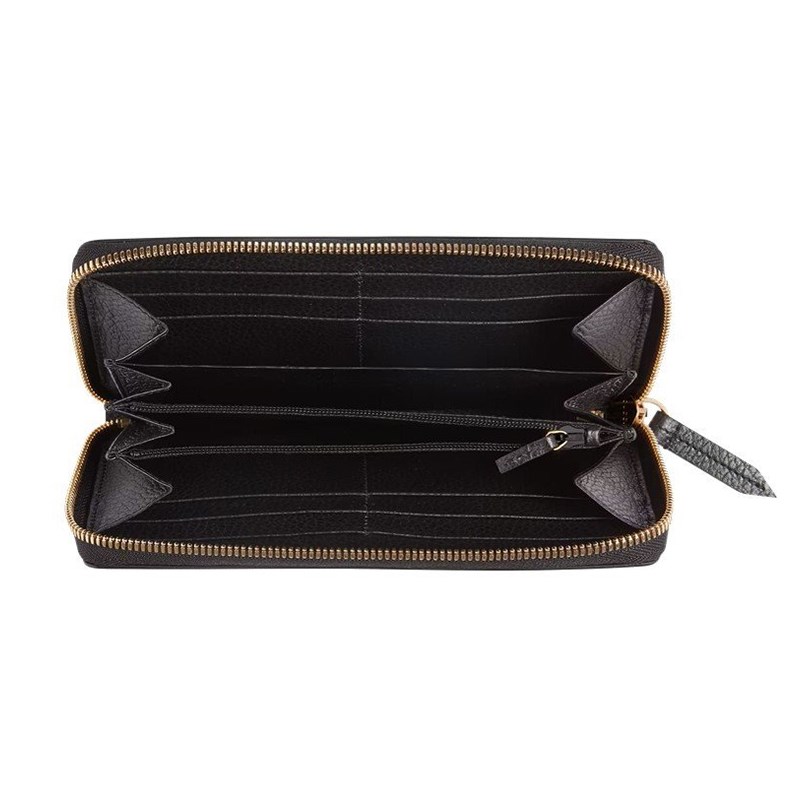 【GUCCI 】456117 經典Petite Marmont 皮革拼接帆布拉鍊長夾(黑色)