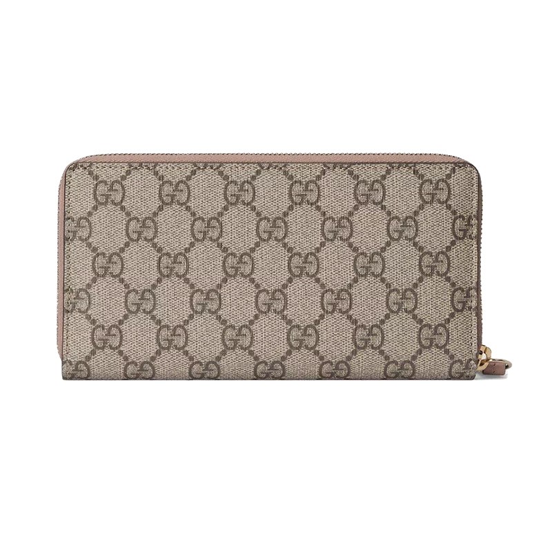 【GUCCI 】456117經典Petite Marmont 皮革拼接帆布拉鍊長夾(粉色)