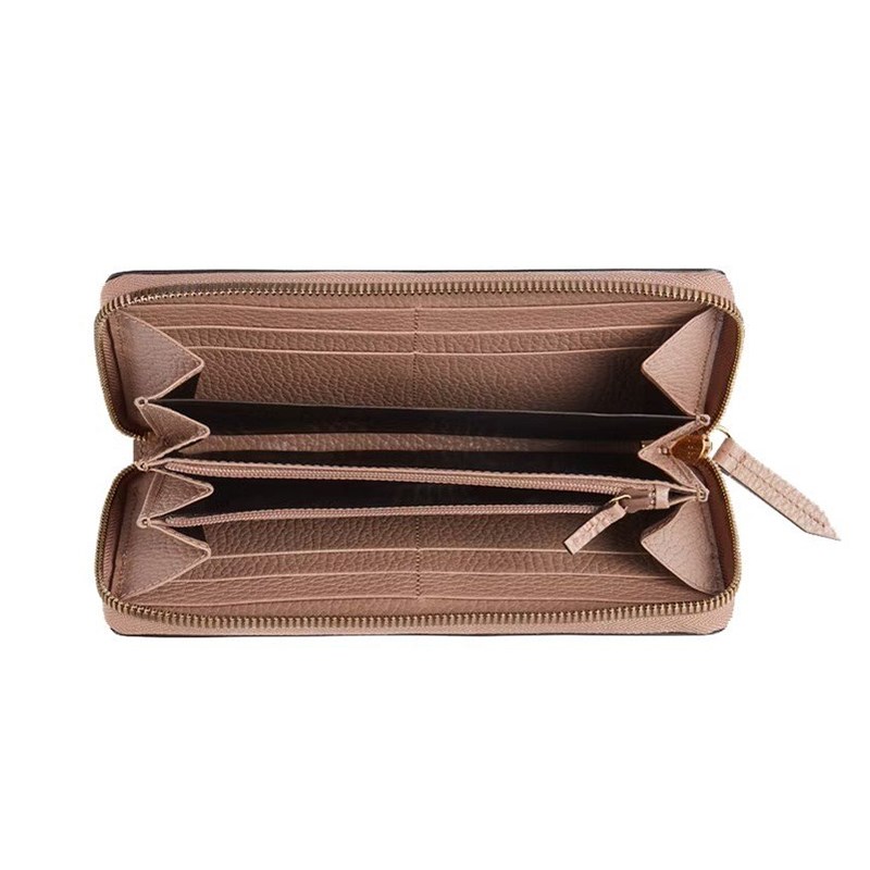 【GUCCI 】456117經典Petite Marmont 皮革拼接帆布拉鍊長夾(粉色)