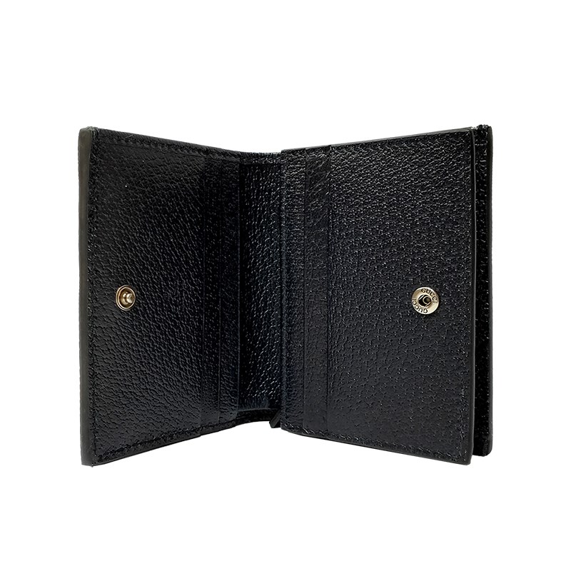 【GUCCI 】523155 經典Ophidia GG印花帆布牛皮飾邊暗釦卡夾/零錢包(藍黑色) 