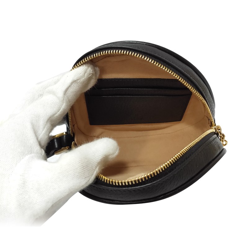   【GUCCI 古馳】574841 經典Ophidia系列皮革雙G LOGO圓餅掛腕手拿包(黑色) 