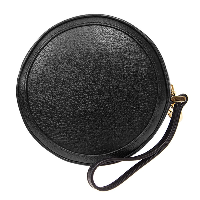   【GUCCI 古馳】574841 經典Ophidia系列皮革雙G LOGO圓餅掛腕手拿包(黑色) 