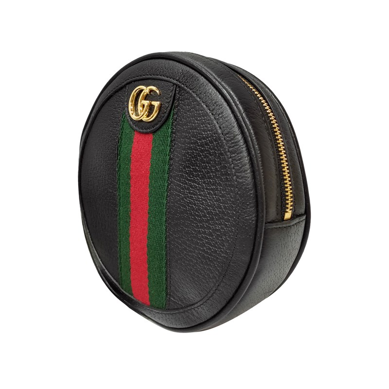   【GUCCI 古馳】574841 經典Ophidia系列皮革雙G LOGO圓餅掛腕手拿包(黑色) 