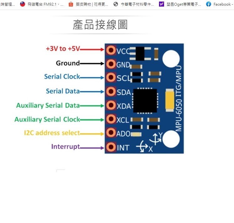 MPU-6050三軸加速度計+三軸陀螺儀模組 GY521 Arduino、micro:bit、樹莓派