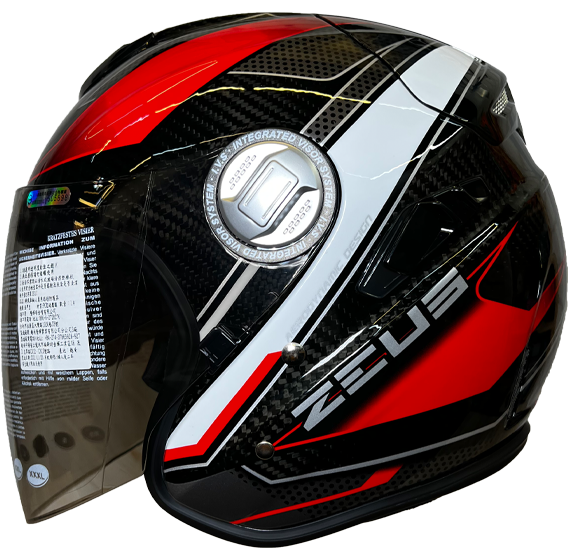 《遠古騎士》瑞獅 ZEUS 625 FF25 透明碳纖維/紅 輕量化 半罩 安全帽