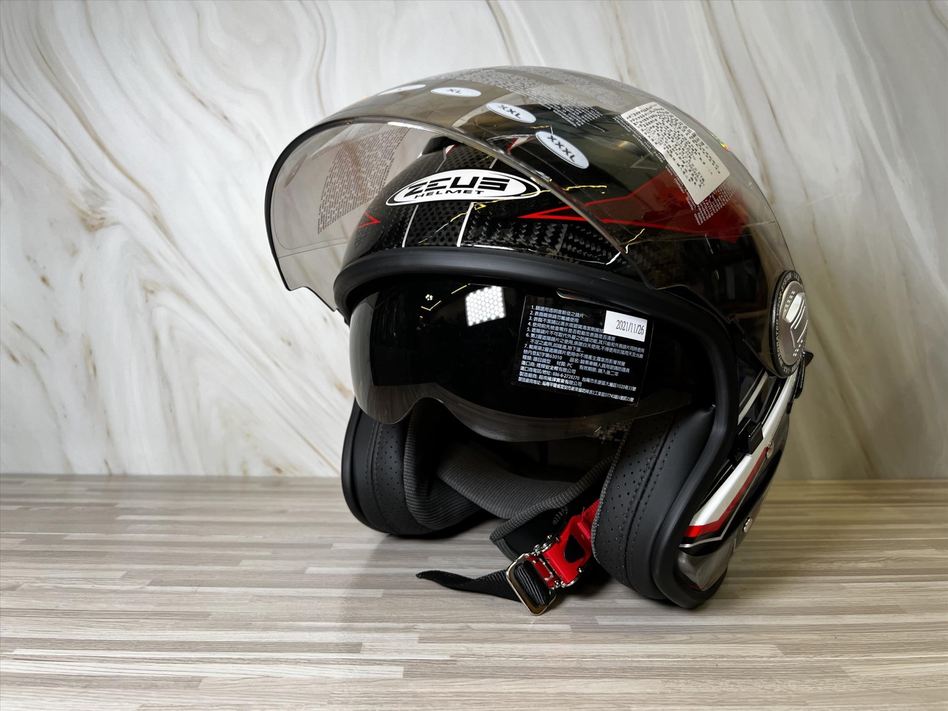 《遠古騎士》瑞獅 ZEUS 625 FF25 透明碳纖維/紅 輕量化 半罩 安全帽