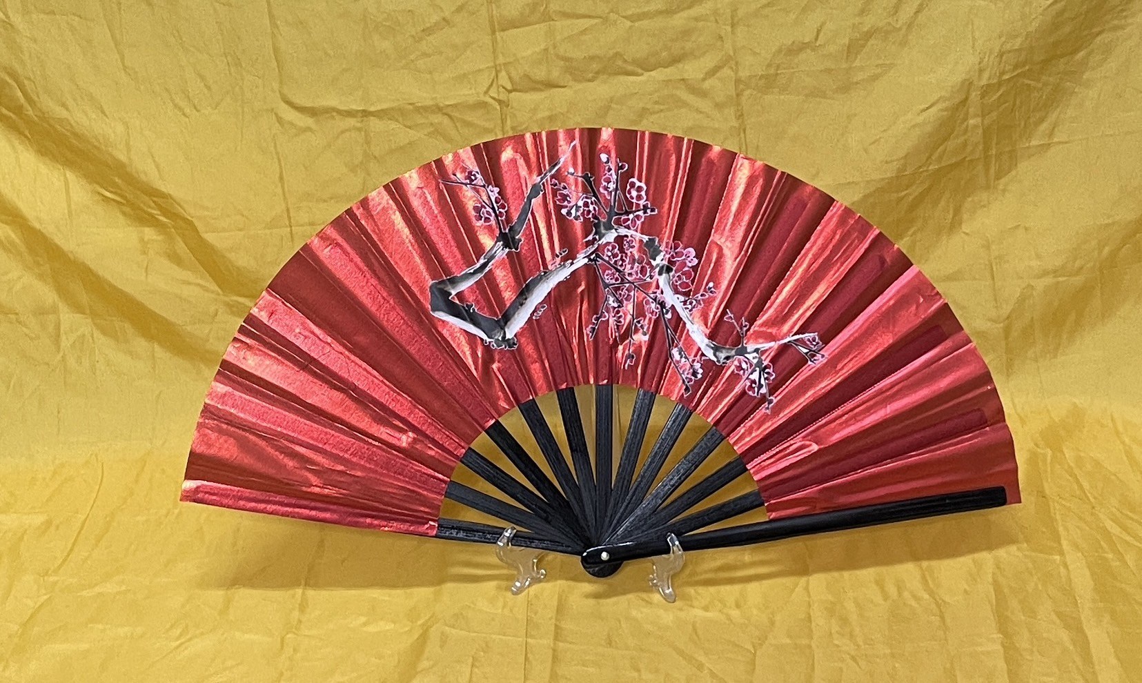 E-15紅蔥扇(紅色-黑骨)梅花(台灣製)