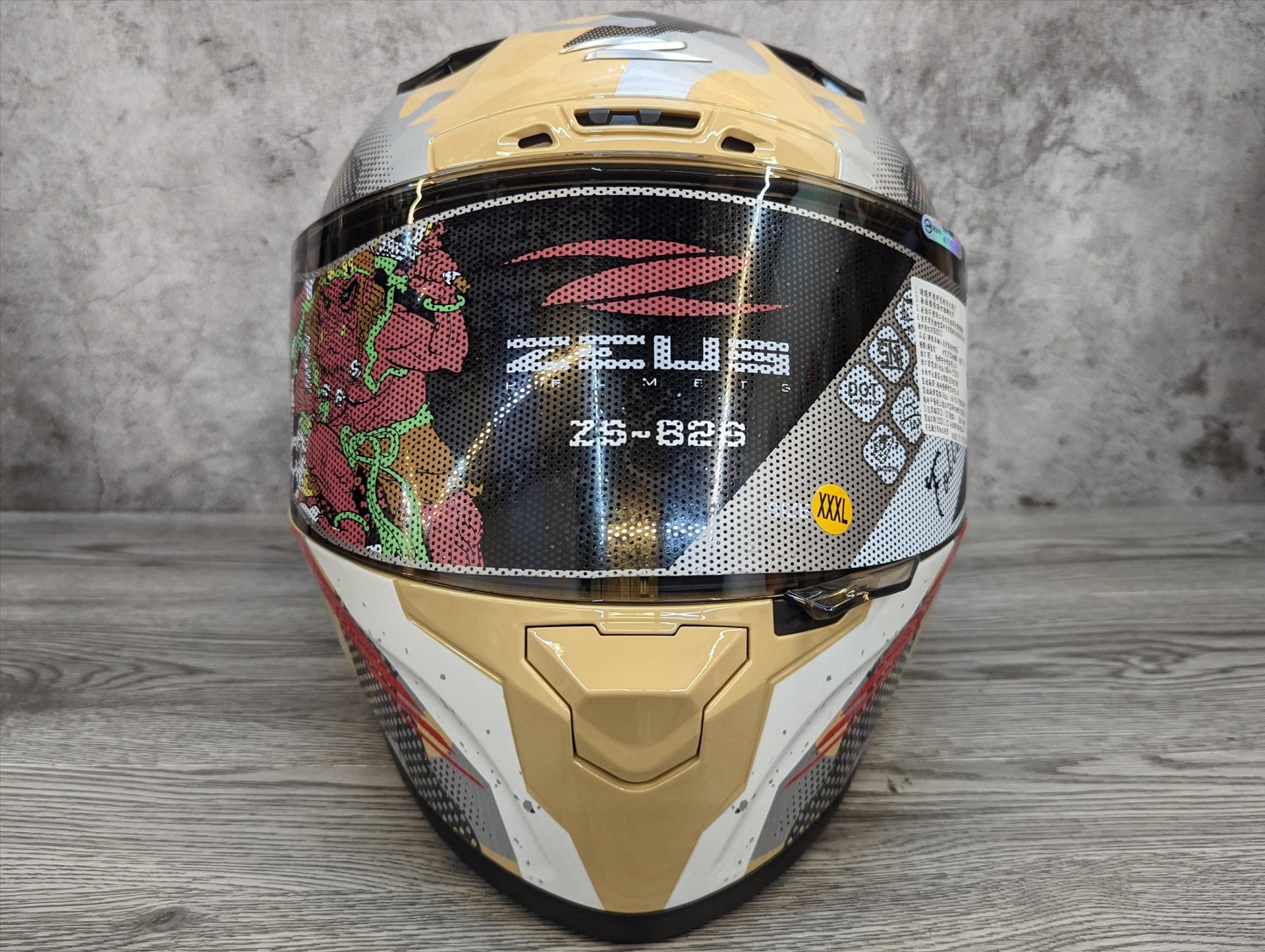 《遠古騎士》瑞獅 ZEUS 826 BK8 卡其銀 全罩安全帽 大鴨尾導流雙D釦尾翼